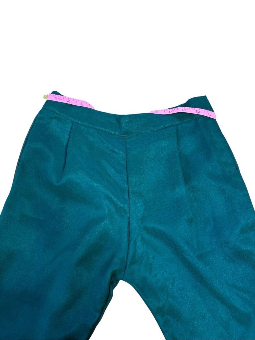 60s Vintage Green Embroidered Flare Tulle Pull on Pants XS - Picture 5 of 7